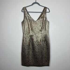Lauren Ralph Lauren Floral Metallic Brocade Tank Dress Gold Women’s Size 12